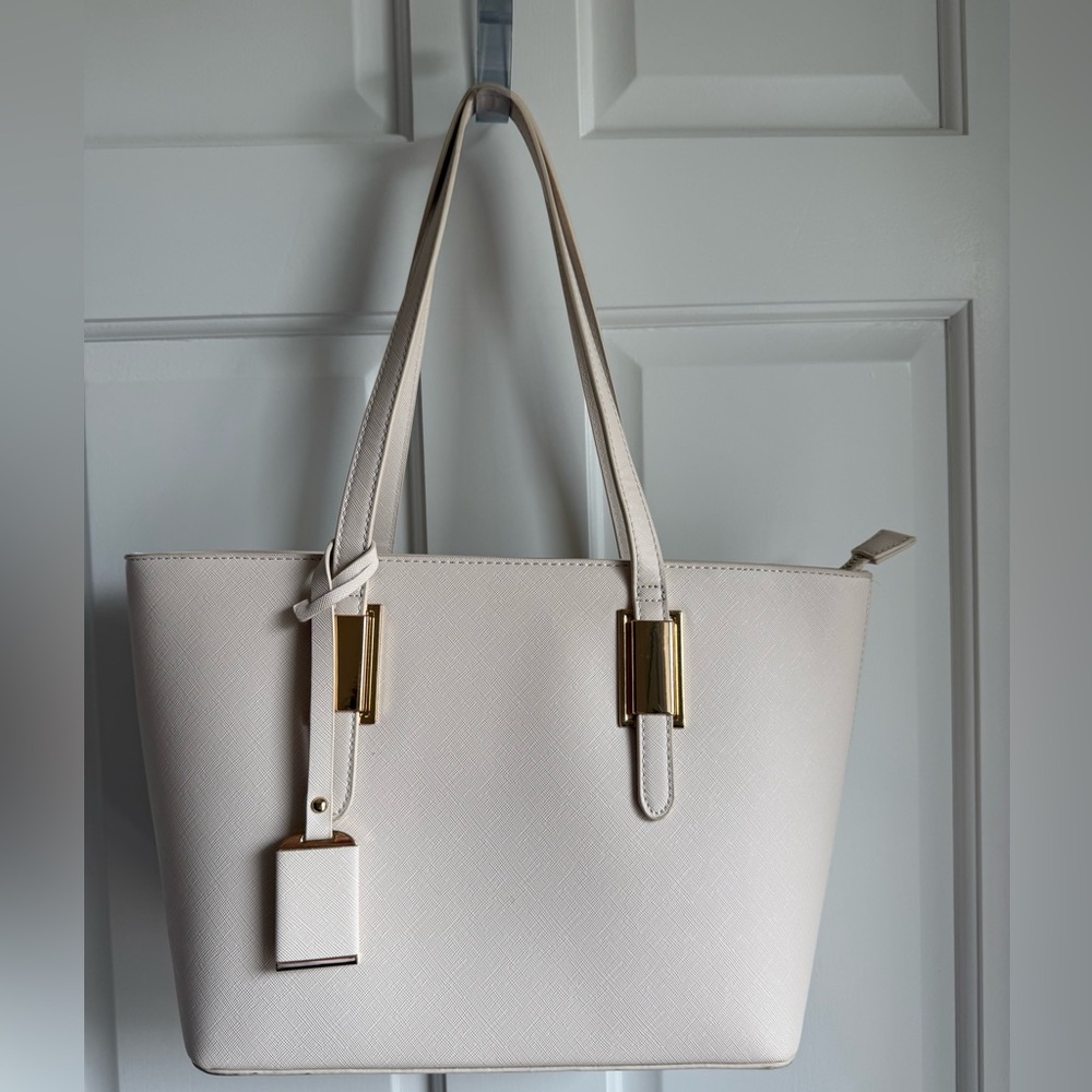 Miztique Cream Tote Bag with Gold Accents